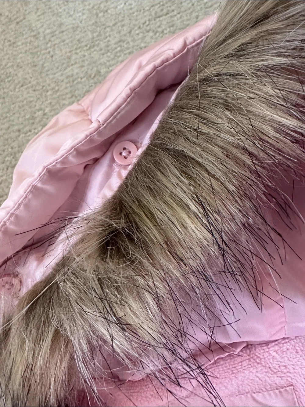 GAP Light Pink Hooded Puffer Coat with Faux Fur Trim